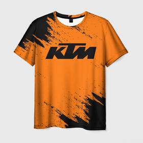 Мужская футболка 3D с принтом KTM в Санкт-Петербурге, 100% полиэфир | прямой крой, круглый вырез горловины, длина до линии бедер | Тематика изображения на принте: enduro | ktm | moto | motocycle | sportmotorcycle | ктм | мото | мотоспорт