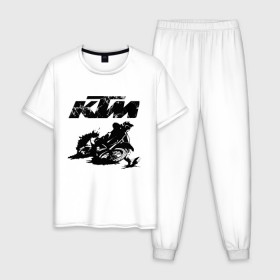 Мужская пижама хлопок с принтом KTM в Санкт-Петербурге, 100% хлопок | брюки и футболка прямого кроя, без карманов, на брюках мягкая резинка на поясе и по низу штанин
 | enduro | ktm | moto | motocycle | sportmotorcycle | ктм | мото | мотоспорт