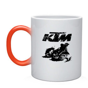 Кружка хамелеон с принтом KTM в Санкт-Петербурге, керамика | меняет цвет при нагревании, емкость 330 мл | enduro | ktm | moto | motocycle | sportmotorcycle | ктм | мото | мотоспорт