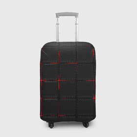 Чехол для чемодана 3D с принтом 3D Плиты Red & Black в Санкт-Петербурге, 86% полиэфир, 14% спандекс | двустороннее нанесение принта, прорези для ручек и колес | 3d | 3д | 3д полосы | led | led подсветка | красночерный | красный | полосы | свет | свечение | текстуры | черно красный | черный