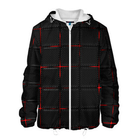 Мужская куртка 3D с принтом 3D Плиты Red & Black в Санкт-Петербурге, ткань верха — 100% полиэстер, подклад — флис | прямой крой, подол и капюшон оформлены резинкой с фиксаторами, два кармана без застежек по бокам, один большой потайной карман на груди. Карман на груди застегивается на липучку | 3d | 3д | 3д полосы | led | led подсветка | красночерный | красный | полосы | свет | свечение | текстуры | черно красный | черный