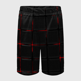 Детские спортивные шорты 3D с принтом 3D Плиты Red & Black в Санкт-Петербурге,  100% полиэстер
 | пояс оформлен широкой мягкой резинкой, ткань тянется
 | 3d | 3д | 3д полосы | led | led подсветка | красночерный | красный | полосы | свет | свечение | текстуры | черно красный | черный