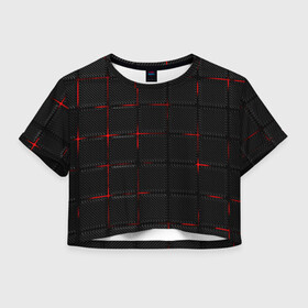 Женская футболка Crop-top 3D с принтом 3D Плиты Red & Black в Санкт-Петербурге, 100% полиэстер | круглая горловина, длина футболки до линии талии, рукава с отворотами | 3d | 3д | 3д полосы | led | led подсветка | красночерный | красный | полосы | свет | свечение | текстуры | черно красный | черный