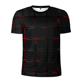 Мужская футболка 3D спортивная с принтом 3D Плиты Red & Black в Санкт-Петербурге, 100% полиэстер с улучшенными характеристиками | приталенный силуэт, круглая горловина, широкие плечи, сужается к линии бедра | 3d | 3д | 3д полосы | led | led подсветка | красночерный | красный | полосы | свет | свечение | текстуры | черно красный | черный