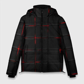 Мужская зимняя куртка 3D с принтом 3D Плиты Red & Black в Санкт-Петербурге, верх — 100% полиэстер; подкладка — 100% полиэстер; утеплитель — 100% полиэстер | длина ниже бедра, свободный силуэт Оверсайз. Есть воротник-стойка, отстегивающийся капюшон и ветрозащитная планка. 

Боковые карманы с листочкой на кнопках и внутренний карман на молнии. | Тематика изображения на принте: 3d | 3д | 3д полосы | led | led подсветка | красночерный | красный | полосы | свет | свечение | текстуры | черно красный | черный