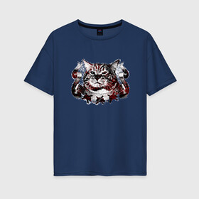 Женская футболка хлопок Oversize с принтом Зверюга в Санкт-Петербурге, 100% хлопок | свободный крой, круглый ворот, спущенный рукав, длина до линии бедер
 | герб | зверь | кот | монстер | мышь | подарок | стильно | черный