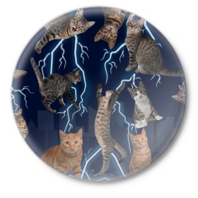Значок с принтом Коты в Санкт-Петербурге,  металл | круглая форма, металлическая застежка в виде булавки | Тематика изображения на принте: город | животное | забавный | кот | молния