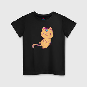 Детская футболка хлопок с принтом Котик - Единорожик в Санкт-Петербурге, 100% хлопок | круглый вырез горловины, полуприлегающий силуэт, длина до линии бедер | cat | happy | unicorn | единорог | единорожка | киса | кот | котенок | котэ | котя | кошак | кошка | милый | рыжий | хороший