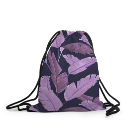 Рюкзак-мешок 3D с принтом Tropical leaves 4 purple в Санкт-Петербурге, 100% полиэстер | плотность ткани — 200 г/м2, размер — 35 х 45 см; лямки — толстые шнурки, застежка на шнуровке, без карманов и подкладки | Тематика изображения на принте: leaves | palms. тропические | tropical | листья | пальмы