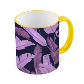 Кружка с принтом Tropical leaves 4 purple в Санкт-Петербурге, керамика | ёмкость 330 мл | Тематика изображения на принте: leaves | palms. тропические | tropical | листья | пальмы