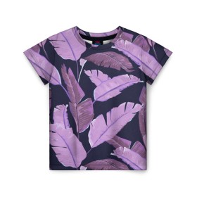 Детская футболка 3D с принтом Tropical leaves 4 purple в Санкт-Петербурге, 100% гипоаллергенный полиэфир | прямой крой, круглый вырез горловины, длина до линии бедер, чуть спущенное плечо, ткань немного тянется | Тематика изображения на принте: leaves | palms. тропические | tropical | листья | пальмы