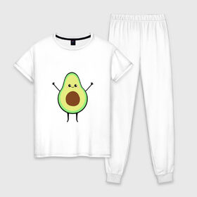 Женская пижама хлопок с принтом Милый авокадо в Санкт-Петербурге, 100% хлопок | брюки и футболка прямого кроя, без карманов, на брюках мягкая резинка на поясе и по низу штанин | avocado | авокадо | еда | милый авокадо | прикольная картинка | фрукт