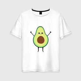 Женская футболка хлопок Oversize с принтом Милый авокадо в Санкт-Петербурге, 100% хлопок | свободный крой, круглый ворот, спущенный рукав, длина до линии бедер
 | avocado | авокадо | еда | милый авокадо | прикольная картинка | фрукт