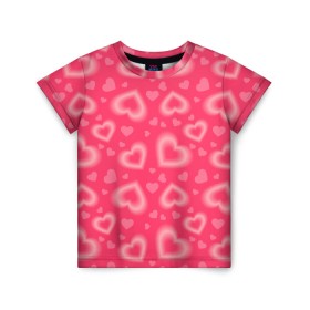 Детская футболка 3D с принтом Сердечки в Санкт-Петербурге, 100% гипоаллергенный полиэфир | прямой крой, круглый вырез горловины, длина до линии бедер, чуть спущенное плечо, ткань немного тянется | любовь | розовый | романтика | сердечко | сердце