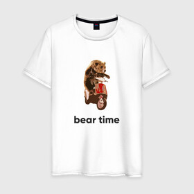 Мужская футболка хлопок с принтом Bear time в Санкт-Петербурге, 100% хлопок | прямой крой, круглый вырез горловины, длина до линии бедер, слегка спущенное плечо. | bear | bear time | bike | moto | motorbike | motorcycle | scooter | медведь | миша | мишка | мопед | мото | мотоцикл