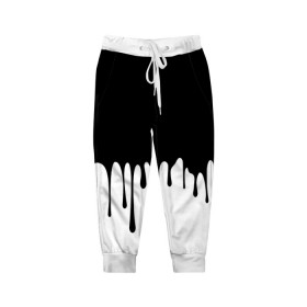Детские брюки 3D с принтом Drop в Санкт-Петербурге, 100% полиэстер | манжеты по низу, эластичный пояс регулируется шнурком, по бокам два кармана без застежек, внутренняя часть кармана из мелкой сетки | Тематика изображения на принте: белые | капля | черно белые | черные