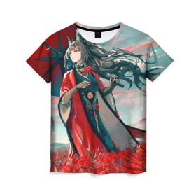 Женская футболка 3D с принтом Azur Lane в Санкт-Петербурге, 100% полиэфир ( синтетическое хлопкоподобное полотно) | прямой крой, круглый вырез горловины, длина до линии бедер | amagi | anime | art | azur | digital | girl | lane | аниме | арт | девушка | зонт | небо