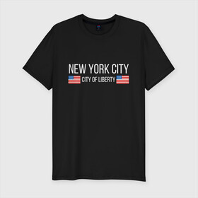 Мужская футболка хлопок Slim с принтом NEW YORK в Санкт-Петербурге, 92% хлопок, 8% лайкра | приталенный силуэт, круглый вырез ворота, длина до линии бедра, короткий рукав | america | city | new | ny | of | states | united | usa | york | америка | американская | америки | йорк | нью | нью йорк | свобода | сша | туризм | туристическая | флаг | флаги