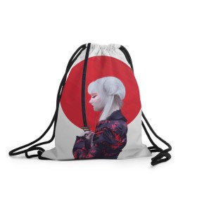 Рюкзак-мешок 3D с принтом Самурай в Санкт-Петербурге, 100% полиэстер | плотность ткани — 200 г/м2, размер — 35 х 45 см; лямки — толстые шнурки, застежка на шнуровке, без карманов и подкладки | воин | рисунок | сакура | самурай. девушка