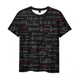Мужская футболка 3D с принтом Математические формулы в Санкт-Петербурге, 100% полиэфир | прямой крой, круглый вырез горловины, длина до линии бедер | Тематика изображения на принте: алгебра | вычисления | геометрия | дроби | интегралы | матан | математика | формулы | школа | шпаргалка