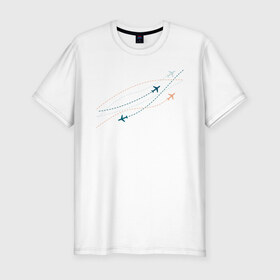 Мужская футболка премиум с принтом Flight track в Санкт-Петербурге, 92% хлопок, 8% лайкра | приталенный силуэт, круглый вырез ворота, длина до линии бедра, короткий рукав | авиация | пилот | самолет | стюардесса