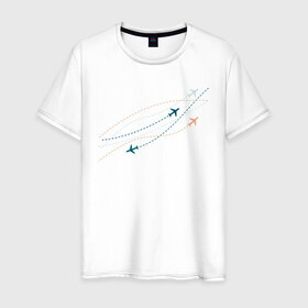 Мужская футболка хлопок с принтом Flight track в Санкт-Петербурге, 100% хлопок | прямой крой, круглый вырез горловины, длина до линии бедер, слегка спущенное плечо. | авиация | пилот | самолет | стюардесса