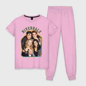 Женская пижама хлопок с принтом Riverdale heroes в Санкт-Петербурге, 100% хлопок | брюки и футболка прямого кроя, без карманов, на брюках мягкая резинка на поясе и по низу штанин | Тематика изображения на принте: go bulldogs | jughead | pop s | riverdale | vdgerir