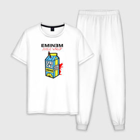 Мужская пижама хлопок с принтом Eminem Juice WRLD Godzilla в Санкт-Петербурге, 100% хлопок | брюки и футболка прямого кроя, без карманов, на брюках мягкая резинка на поясе и по низу штанин
 | Тематика изображения на принте: 100 сок | eminem | godzilla | juice | juice wrld | logo | music | rap | альбом | годзилла | джус | джюс | лейбл | лирика | лирический | лого | логотип | рэп | сок | трубочка | эминем