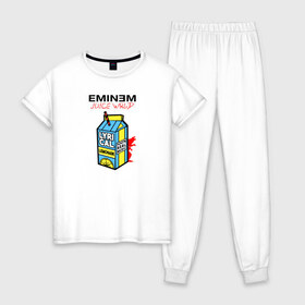 Женская пижама хлопок с принтом Eminem Juice WRLD Godzilla в Санкт-Петербурге, 100% хлопок | брюки и футболка прямого кроя, без карманов, на брюках мягкая резинка на поясе и по низу штанин | 100 сок | eminem | godzilla | juice | juice wrld | logo | music | rap | альбом | годзилла | джус | джюс | лейбл | лирика | лирический | лого | логотип | рэп | сок | трубочка | эминем