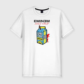 Мужская футболка хлопок Slim с принтом Eminem Juice WRLD Godzilla в Санкт-Петербурге, 92% хлопок, 8% лайкра | приталенный силуэт, круглый вырез ворота, длина до линии бедра, короткий рукав | 100 сок | eminem | godzilla | juice | juice wrld | logo | music | rap | альбом | годзилла | джус | джюс | лейбл | лирика | лирический | лого | логотип | рэп | сок | трубочка | эминем