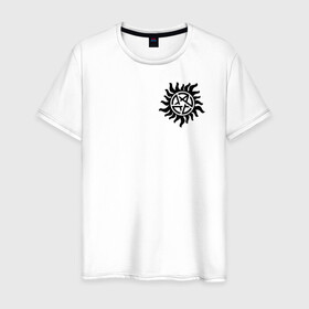 Мужская футболка хлопок с принтом Supernatural Pentagram в Санкт-Петербурге, 100% хлопок | прямой крой, круглый вырез горловины, длина до линии бедер, слегка спущенное плечо. | supernatural | vdzabma | сверхъестественное