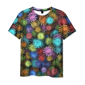 Мужская футболка 3D с принтом Разноцветные вирусы в Санкт-Петербурге, 100% полиэфир | прямой крой, круглый вырез горловины, длина до линии бедер | coronavirus | virus | вирус | врач | доктор | инфекция | коронавирус | медицина | паттерн | радуга