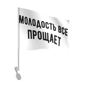 Флаг для автомобиля с принтом Молодость в Санкт-Петербурге, 100% полиэстер | Размер: 30*21 см | Тематика изображения на принте: круто | макс корж | молодежно | молодость | надпись | песня | популярно | сообщение | текст | фраза