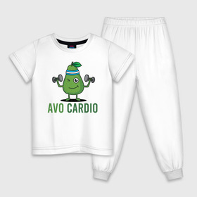 Детская пижама хлопок с принтом AVOCArDiO в Санкт-Петербурге, 100% хлопок |  брюки и футболка прямого кроя, без карманов, на брюках мягкая резинка на поясе и по низу штанин
 | avo cardio | avocado | cardio | авокадо | гантели | милые создания | надпись | рисунок | спорт