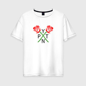 Женская футболка хлопок Oversize с принтом PAYTON MOORMEIER (НА СПИНЕ) в Санкт-Петербурге, 100% хлопок | свободный крой, круглый ворот, спущенный рукав, длина до линии бедер
 | flower | payton moormeier | roses | tiktok | блогер | пейтон | пейтон моормиер | розы | тикток | тиктокер | цветы | ютубер