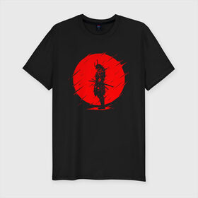 Мужская футболка хлопок Slim с принтом SAMURAI в Санкт-Петербурге, 92% хлопок, 8% лайкра | приталенный силуэт, круглый вырез ворота, длина до линии бедра, короткий рукав | japan | japanese | samurai | катана | меч | самураи | самурай | солнце | япония