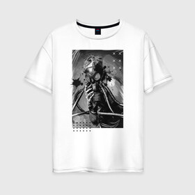 Женская футболка хлопок Oversize с принтом девушка в противогазе в Санкт-Петербурге, 100% хлопок | свободный крой, круглый ворот, спущенный рукав, длина до линии бедер
 | covid 2019 | апокалипсис | вирус | коронавирус | маска | пандемия | эпидемия