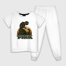 Детская пижама хлопок с принтом T-Rex в Санкт-Петербурге, 100% хлопок |  брюки и футболка прямого кроя, без карманов, на брюках мягкая резинка на поясе и по низу штанин
 | dino | dinosaurs | t rex | trex | вымирание | дино | динозавр | зубы | ледниковый | ледниковый период | мамонт | опасность | оскал | пасть | т рекс | ти рекс | тирекс | хвост | холод | чешуя