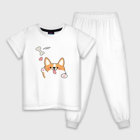 Детская пижама хлопок с принтом Корги лапочка в Санкт-Петербурге, 100% хлопок |  брюки и футболка прямого кроя, без карманов, на брюках мягкая резинка на поясе и по низу штанин
 | 