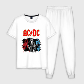 Мужская пижама хлопок с принтом AC/DC в Санкт-Петербурге, 100% хлопок | брюки и футболка прямого кроя, без карманов, на брюках мягкая резинка на поясе и по низу штанин
 | ac dc | гитарист | рок | рок группа | хард рок | хеви метал | эй си ди си