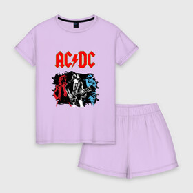 Женская пижама с шортиками хлопок с принтом AC DC в Санкт-Петербурге, 100% хлопок | футболка прямого кроя, шорты свободные с широкой мягкой резинкой | ac dc | гитарист | рок | рок группа | хард рок | хеви метал | эй си ди си