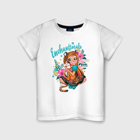 Детская футболка хлопок с принтом Тензи Тигра и Тигре в Санкт-Петербурге, 100% хлопок | круглый вырез горловины, полуприлегающий силуэт, длина до линии бедер | enchantimals | детское | для девочек | зверюшки | игрушки | куклы | энчантималс