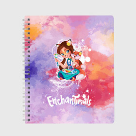 Тетрадь с принтом Enchantimals в Санкт-Петербурге, 100% бумага | 48 листов, плотность листов — 60 г/м2, плотность картонной обложки — 250 г/м2. Листы скреплены сбоку удобной пружинной спиралью. Уголки страниц и обложки скругленные. Цвет линий — светло-серый
 | Тематика изображения на принте: enchantimals | детское | для девочек | зверюшки | игрушки | куклы | энчантималс