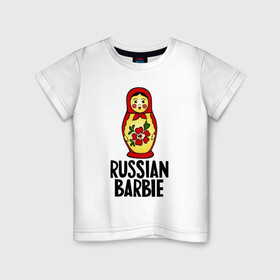 Детская футболка хлопок с принтом Russian barbie в Санкт-Петербурге, 100% хлопок | круглый вырез горловины, полуприлегающий силуэт, длина до линии бедер | barbie | russian | russian barbie | барби | матрёшка | русская барби
