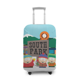 Чехол для чемодана 3D с принтом ЮЖНЫЙ ПАРК | SOUTH PARK (Z) в Санкт-Петербурге, 86% полиэфир, 14% спандекс | двустороннее нанесение принта, прорези для ручек и колес | kenny | south park | кенни | мультфильмы | южный парк