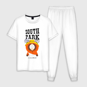 Мужская пижама хлопок с принтом South Park Кенни в Санкт-Петербурге, 100% хлопок | брюки и футболка прямого кроя, без карманов, на брюках мягкая резинка на поясе и по низу штанин
 | south park | баттерс | кайл | кени | кеннет | кенни | мультик | саус парк | стэнли | эрик | южный парк