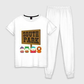 Женская пижама хлопок с принтом South Park в Санкт-Петербурге, 100% хлопок | брюки и футболка прямого кроя, без карманов, на брюках мягкая резинка на поясе и по низу штанин | south park | американская культура | американский мультсериал | колорадо | пародия | саус парк | саут парк | черный юмор | четыре мальчика | шоу | южный парк