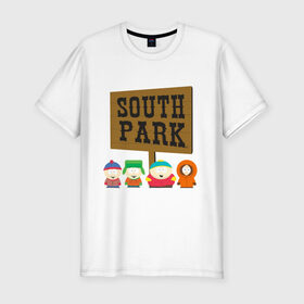 Мужская футболка хлопок Slim с принтом South Park в Санкт-Петербурге, 92% хлопок, 8% лайкра | приталенный силуэт, круглый вырез ворота, длина до линии бедра, короткий рукав | south park | американская культура | американский мультсериал | колорадо | пародия | саус парк | саут парк | черный юмор | четыре мальчика | шоу | южный парк
