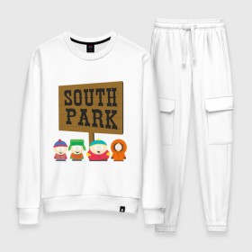 Женский костюм хлопок с принтом South Park. в Санкт-Петербурге, 100% хлопок | на свитшоте круглая горловина, мягкая резинка по низу. Брюки заужены к низу, на них два вида карманов: два 