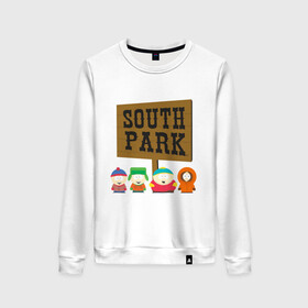 Женский свитшот хлопок с принтом South Park. в Санкт-Петербурге, 100% хлопок | прямой крой, круглый вырез, на манжетах и по низу широкая трикотажная резинка  | south park | американская культура | американский мультсериал | колорадо | пародия | саус парк | саут парк | черный юмор | четыре мальчика | шоу | южный парк